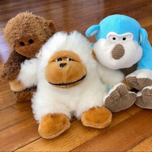 Plush Toy Monkey Trio - White, Brown, and Blue